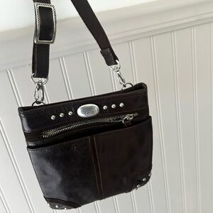 Vintage Brighton Dark Brown Crossbody Bag with Silver Accents